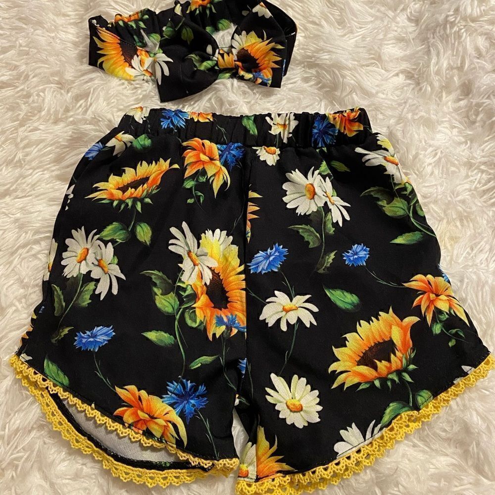 Sunflower & Daisy Shorts and Headband (90) 2T